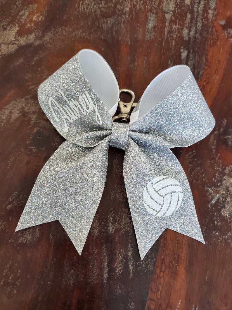 Silver NGIL Glitter Paracord Cheer Hairbow Holder for Backpack, Dance Team Hairbow Keychain with Carabiner