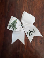Custom Solid ribbon Cheer Bow with Rhinestones on One loop and Name