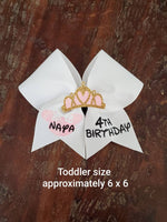 Birthday Princess Cheer Bow with Name and Crown.
